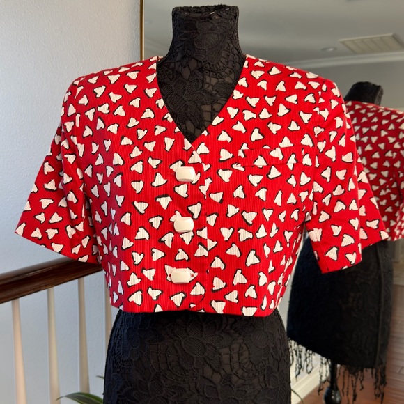 Saks Fifth Avenue Red and White Cropped Blazer - Picture 4 of 8